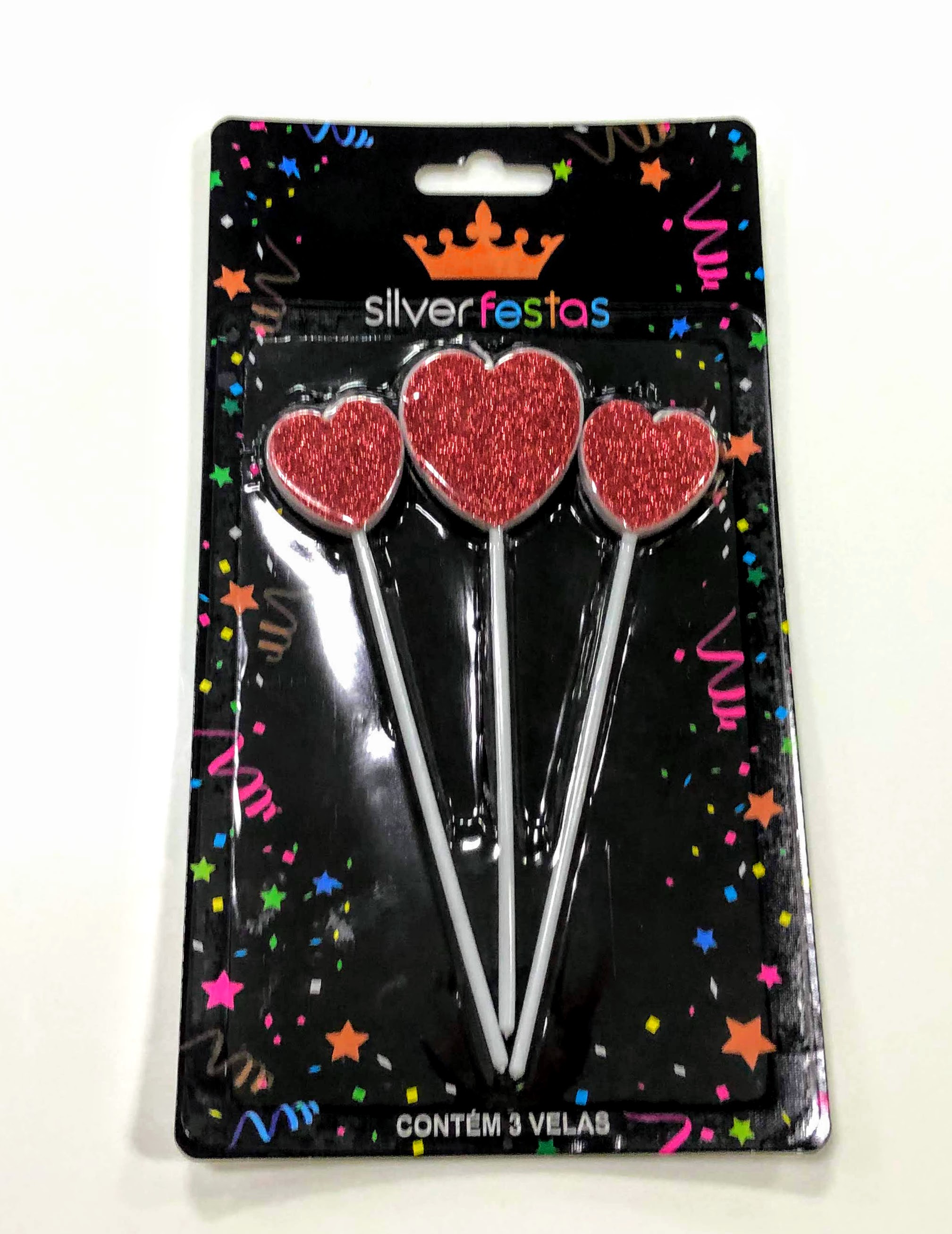 Vela Silver 3 Corações Vermelho